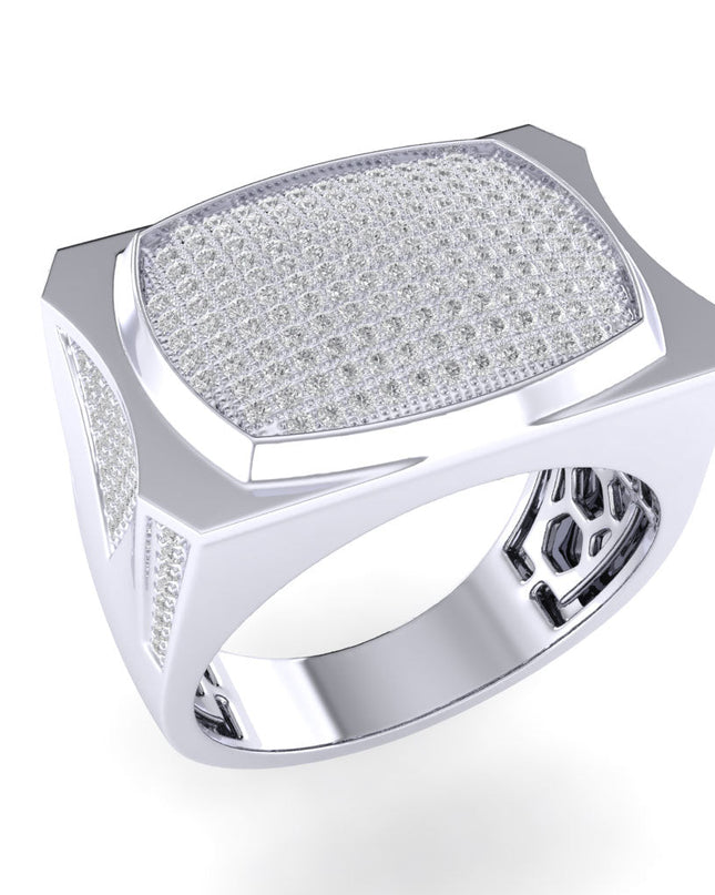 Sterling Silver Round Diamond Square Designer SZ 10 Mens Ring 3/4 Cttw