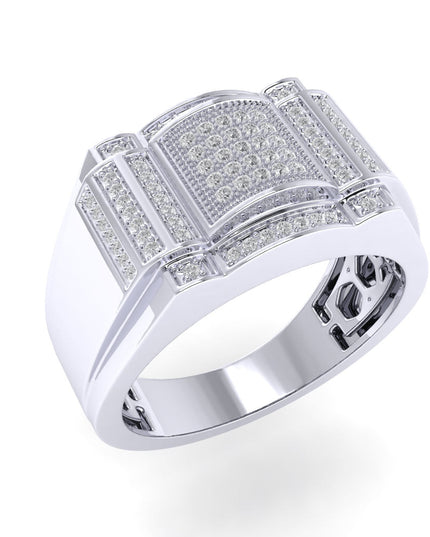 Sterling Silver Round Diamond Square Designer SZ 10 Mens Ring 1/4 Cttw