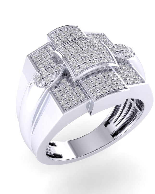 Sterling Silver Round Diamond Designer SZ 10 Mens Ring 1/2 Cttw