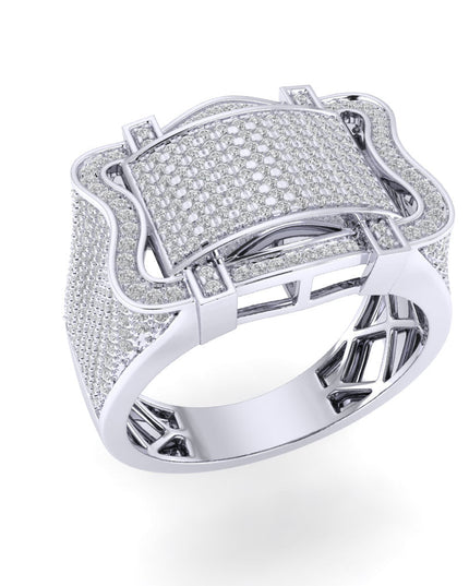 Sterling Silver Round Diamond Square Designer SZ 10 Mens Ring 1-1/6 Cttw