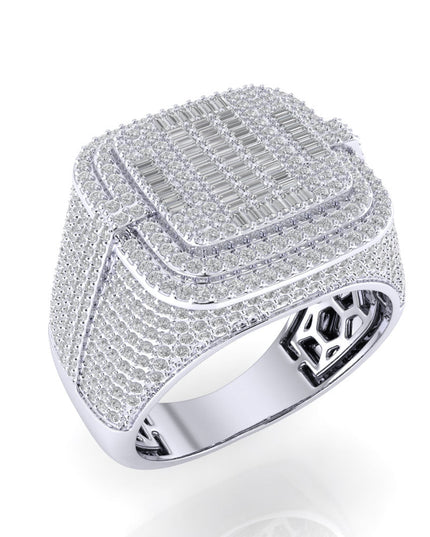 Sterling Silver Round Baguette Diamond SZ 10 Mens Designer Ring 1-7/8 Cttw