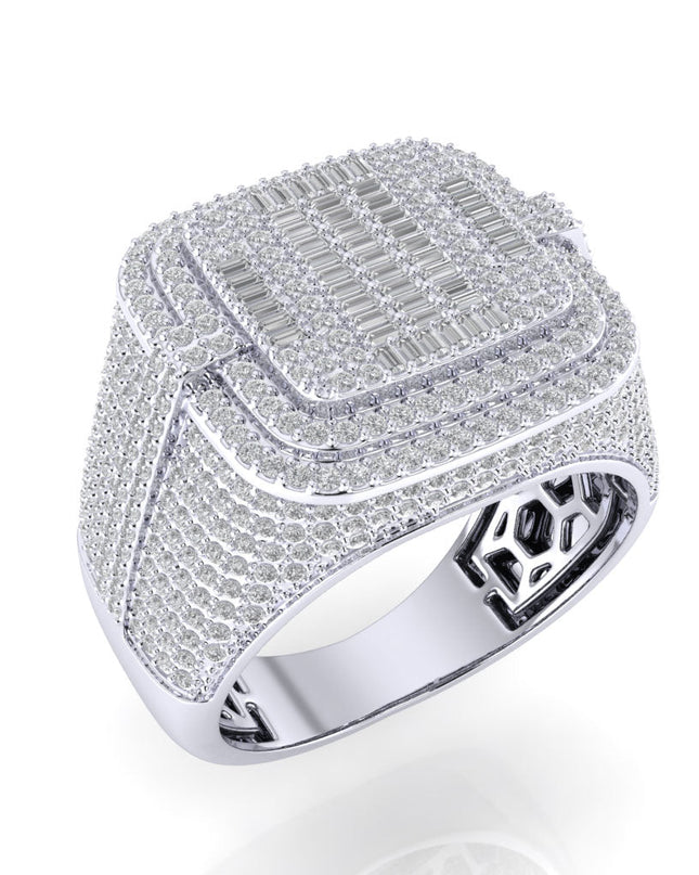 Sterling Silver Round Baguette Diamond SZ 10 Mens Designer Ring 1-7/8 Cttw
