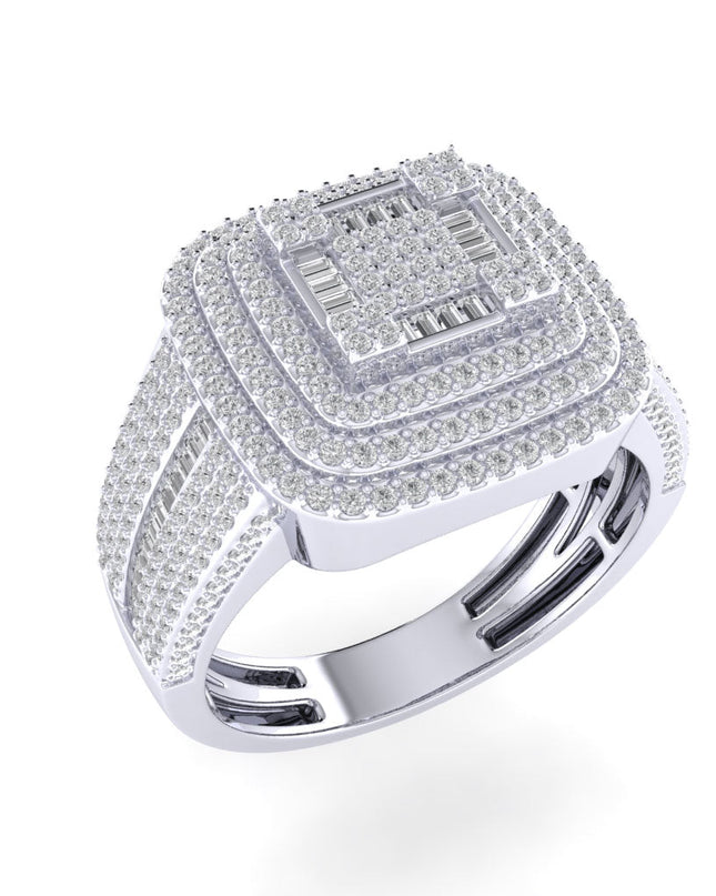 Sterling Silver Round Baguette Diamond SZ 10 Mens Designer Ring 1-1/6 Cttw