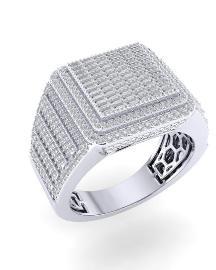 Sterling Silver Round Baguette Diamond SZ 10 Mens Designer Ring 1-1/4 Cttw