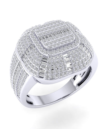 Sterling Silver Round Baguette Diamond SZ 10 Mens Designer Ring 1-1/2 Cttw