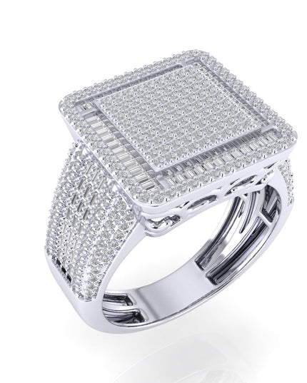 Sterling Silver Round Baguette Diamond SZ 10 Mens Designer Ring 1-1/3 Cttw