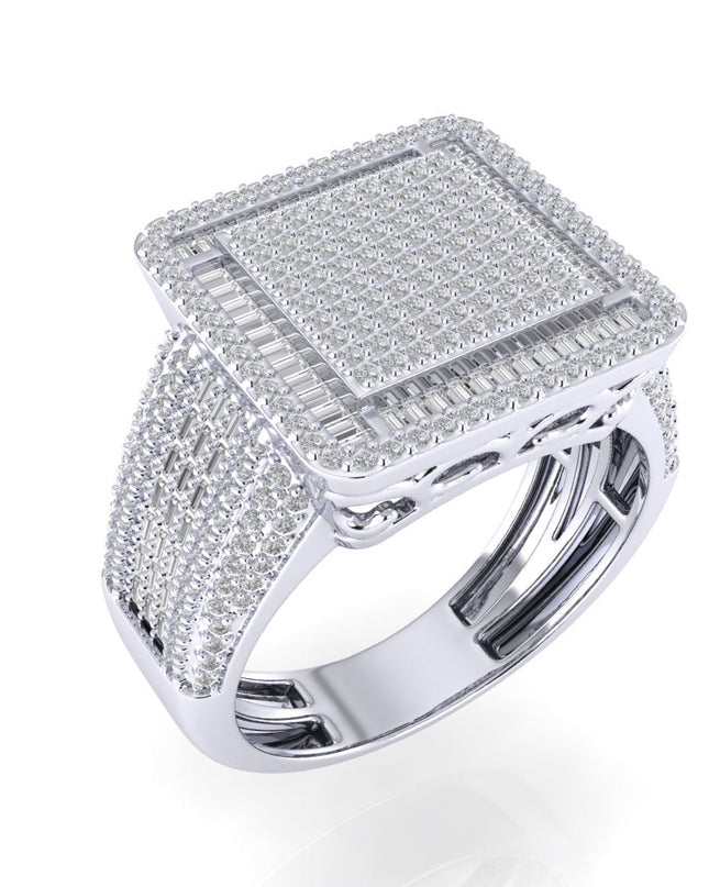 Sterling Silver Round Baguette Diamond SZ 10 Mens Designer Ring 1-1/3 Cttw