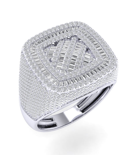 Sterling Silver Round Baguette Diamond SZ 10 Mens Designer Ring 2-1/4 Cttw