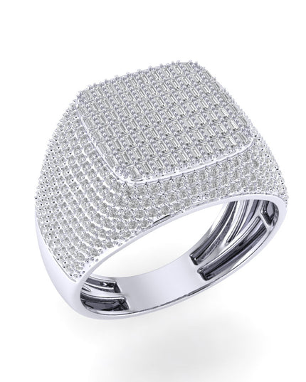 Sterling Silver Round Baguette Diamond SZ 10 Mens Designer Ring 1-1/2 Cttw