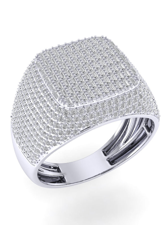 Sterling Silver Round Baguette Diamond SZ 10 Mens Designer Ring 1-1/2 Cttw