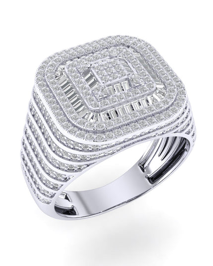 Sterling Silver Round Baguette Diamond SZ 10 Mens Designer Ring 1-3/8 Cttw