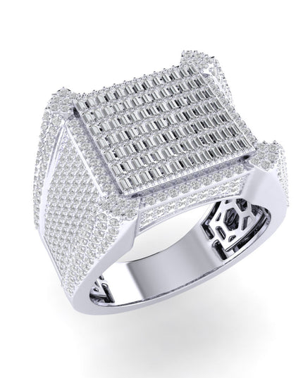 Sterling Silver Round Baguette Diamond SZ 10 Mens Designer Ring 1-7/8 Cttw