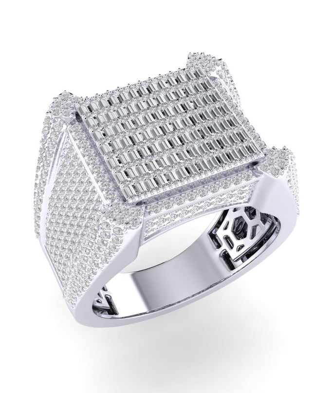 Sterling Silver Round Baguette Diamond SZ 10 Mens Designer Ring 1-7/8 Cttw