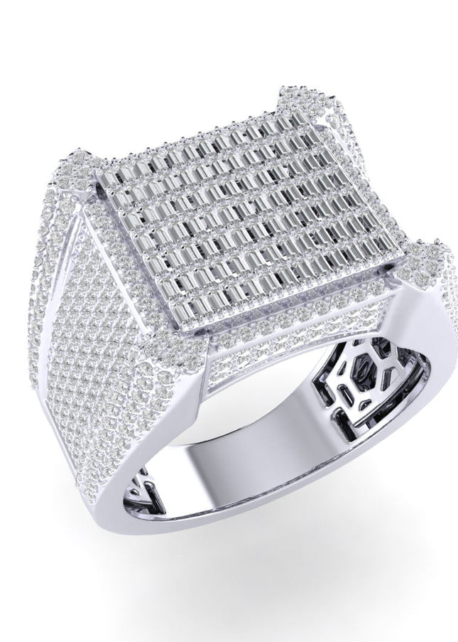 Sterling Silver Round Baguette Diamond SZ 10 Mens Designer Ring 1-7/8 Cttw