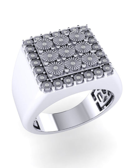 Sterling Silver Round Diamond SZ 10 Mens Floral Designer Ring 1-1/10 Cttw