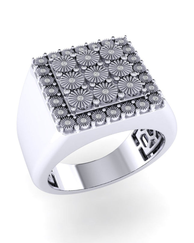 Sterling Silver Round Diamond SZ 10 Mens Floral Designer Ring 1-1/10 Cttw