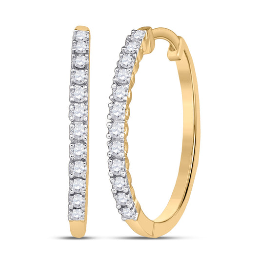 10kt Yellow Gold Womens Round Diamond Slender Single Row Hoop Earrings 1/4 Cttw