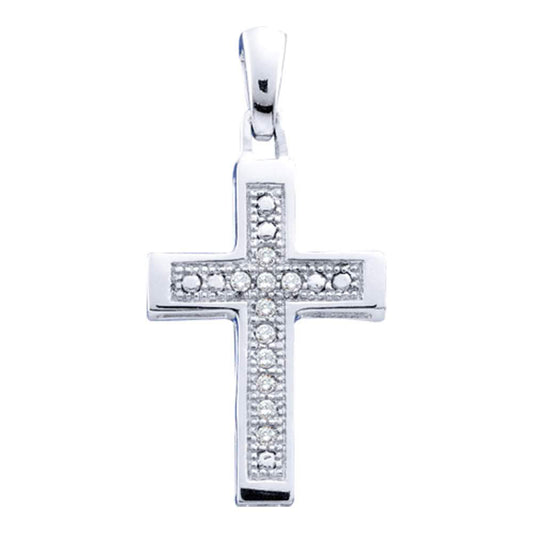 Sterling Silver Womens Round Diamond Simple Roman Cross Pendant 1/20 Cttw