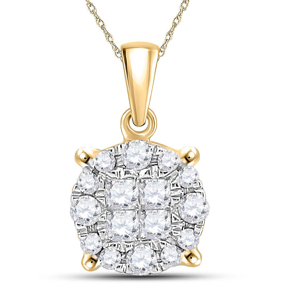 14kt Yellow Gold Womens Princess Diamond Cluster Pendant 1/4 Cttw