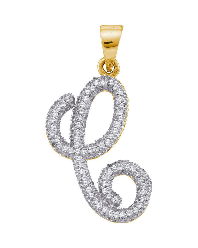 10kt Yellow Gold Womens Round Diamond Cursive C Letter Pendant 1/5 Cttw