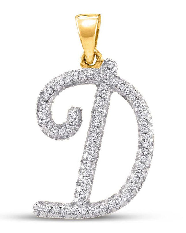 10kt Yellow Gold Womens Round Diamond Initial D Letter Pendant 1/6 Cttw