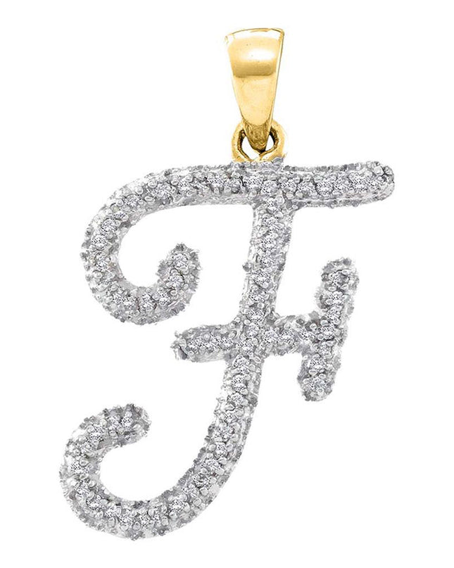 10kt Yellow Gold Womens Round Diamond Initial F Letter Pendant 1/6 Cttw