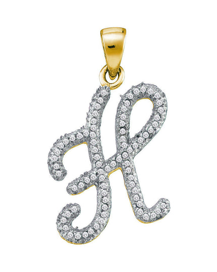 10kt Yellow Gold Womens Round Diamond Initial H Letter Pendant 1/5 Cttw