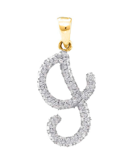 10kt Yellow Gold Womens Round Diamond Cursive I Letter Pendant 1/6 Cttw