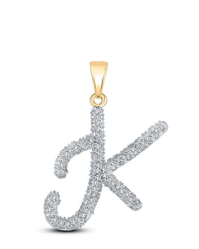 10kt Yellow Gold Womens Round Diamond Initial K Letter Pendant 1/6 Cttw