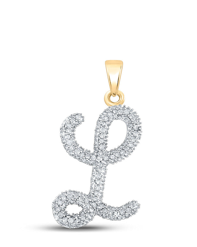 10kt Yellow Gold Womens Round Diamond Cursive Letter L Pendant 1/6 Cttw