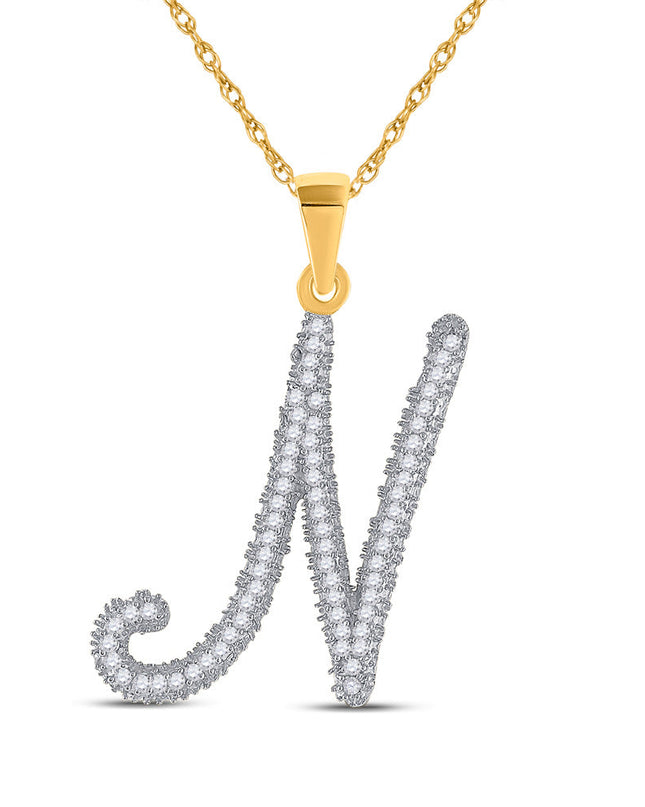 10kt Yellow Gold Womens Round Diamond N Initial Letter Pendant 1/5 Cttw