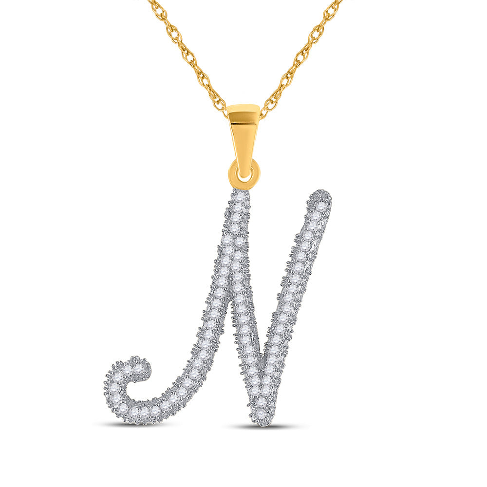 10kt Yellow Gold Womens Round Diamond N Initial Letter Pendant 1/5 Cttw