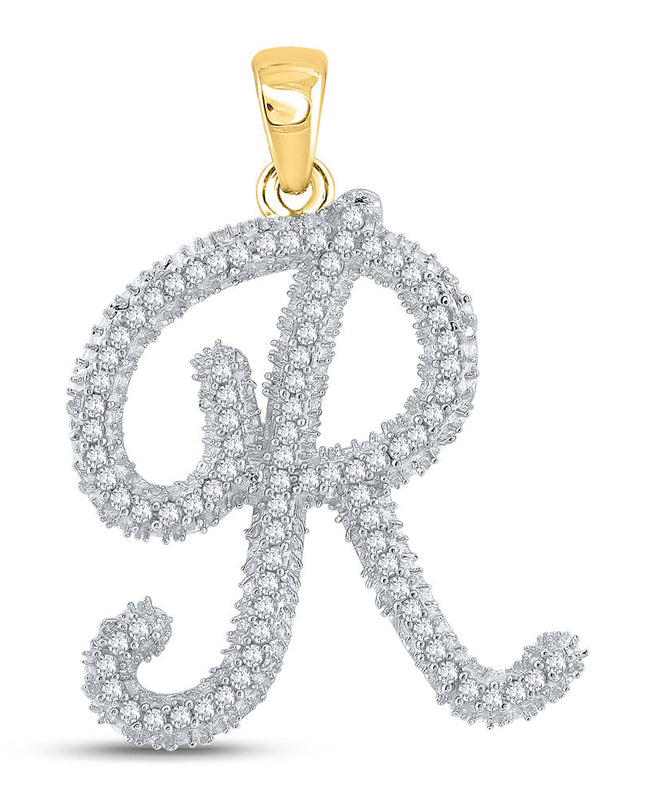 10kt Yellow Gold Womens Round Diamond Initial R Letter Pendant 1/5 Cttw