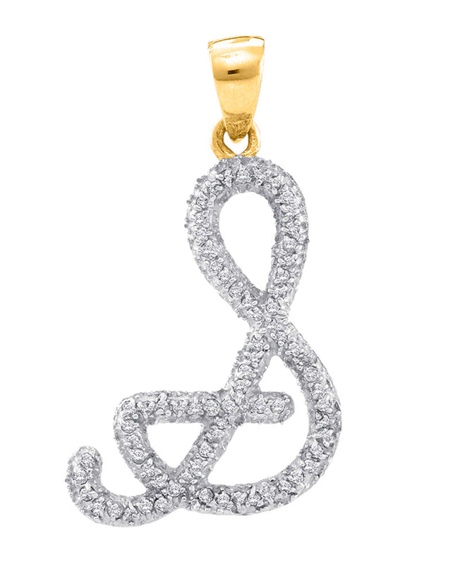 10kt Yellow Gold Womens Round Diamond Initial S Letter Pendant 1/5 Cttw