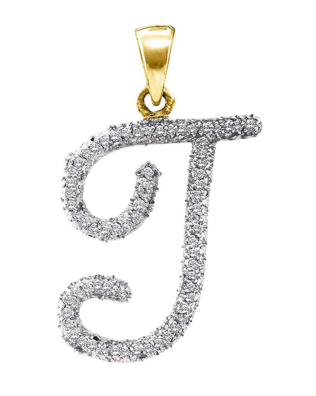10kt Yellow Gold Womens Round Diamond Initial T Letter Pendant 1/6 Cttw