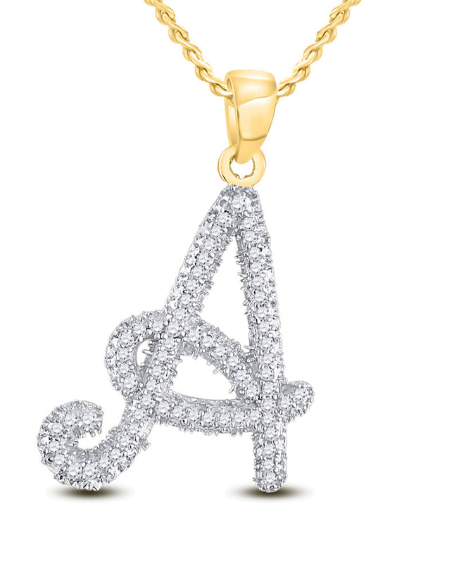 10kt Yellow Gold Womens Round Diamond Initial A Letter Pendant 1/6 Cttw