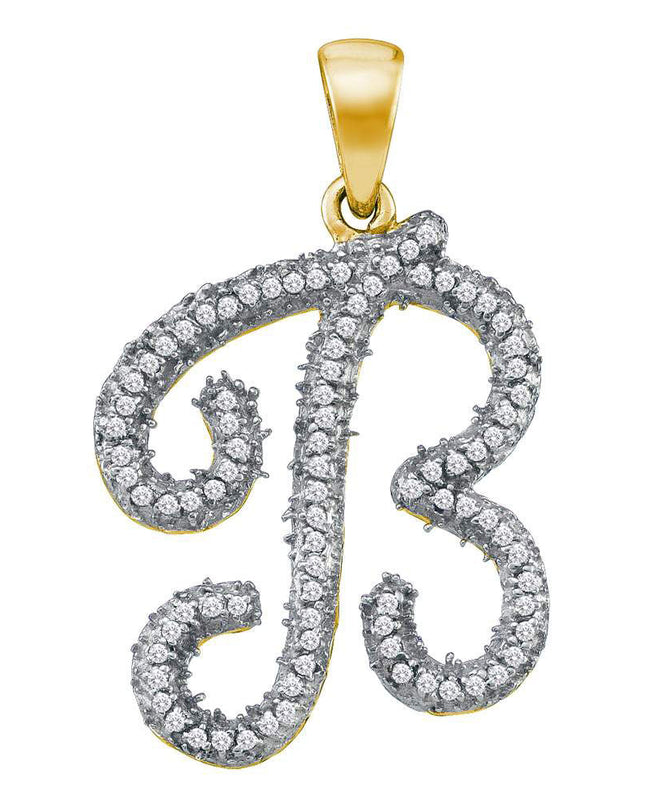 10kt Yellow Gold Womens Round Diamond Initial B Letter Pendant 1/5 Cttw