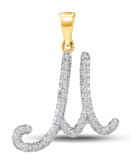 10kt Yellow Gold Womens Round Diamond M Initial Letter Pendant 1/6 Cttw