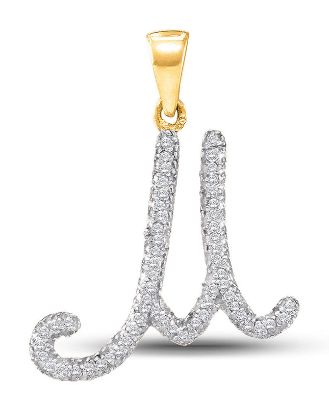 10kt Yellow Gold Womens Round Diamond M Initial Letter Pendant 1/6 Cttw
