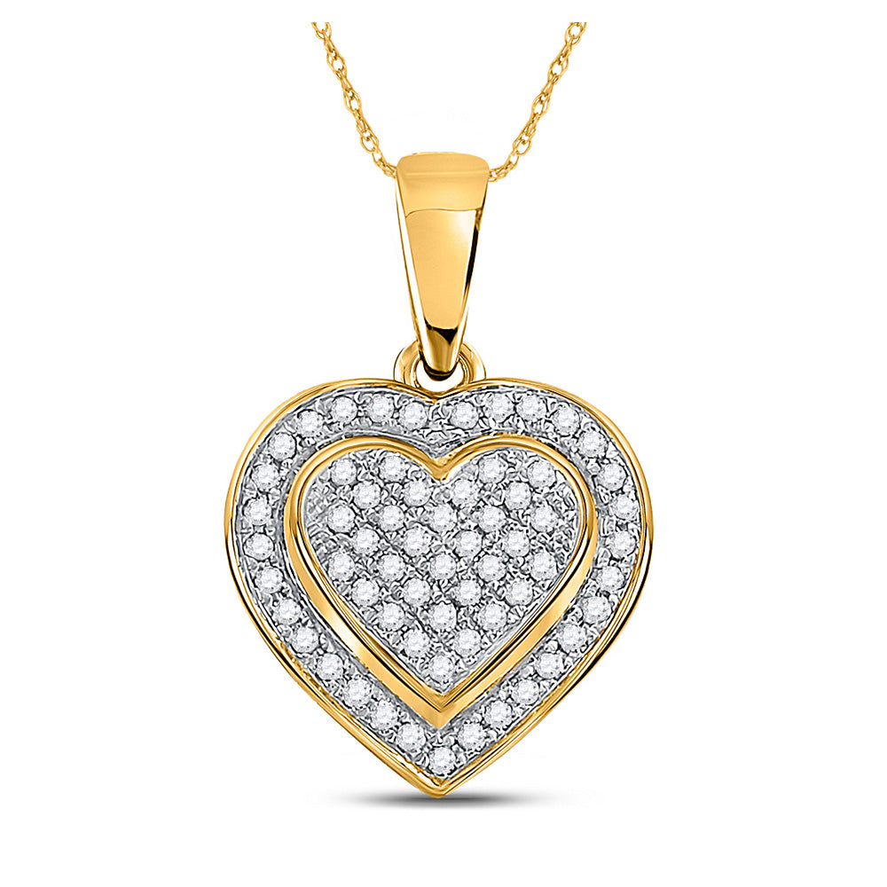 10kt Yellow Gold Womens Round Diamond Heart Pendant 1/4 Cttw