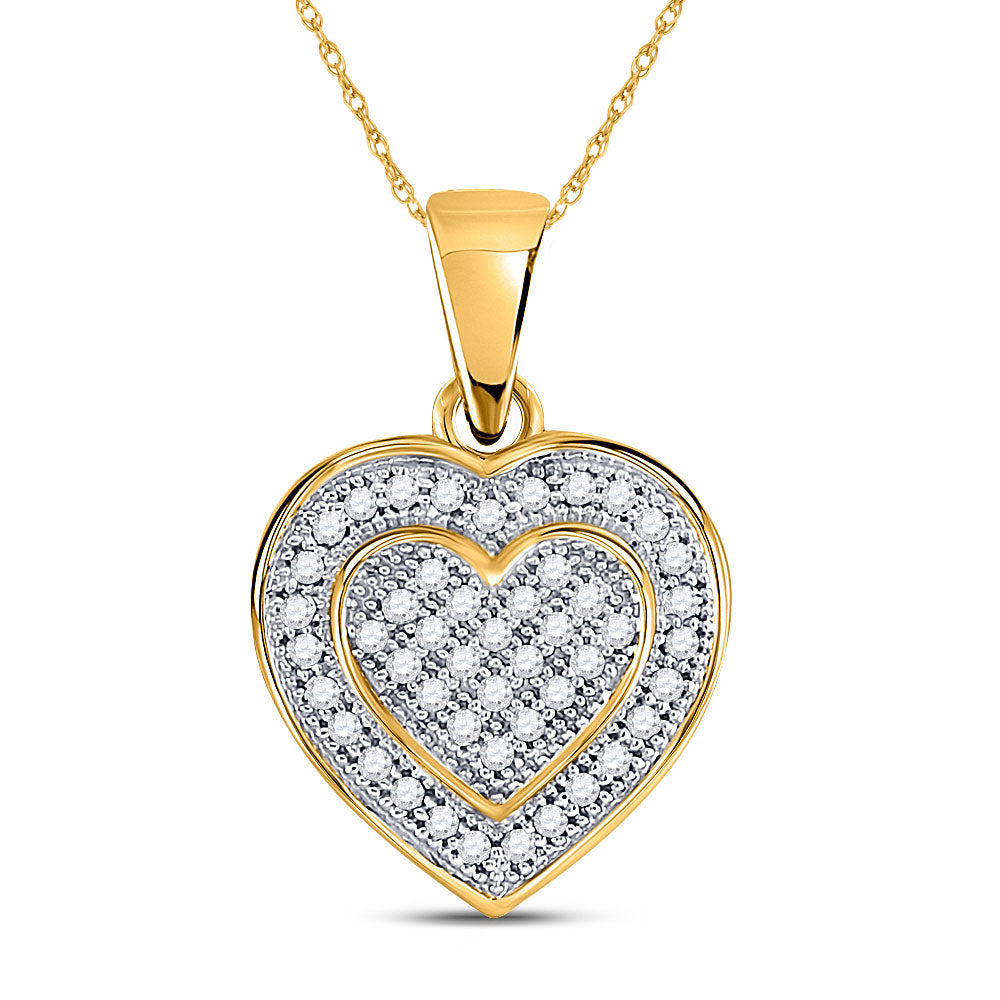 10kt Yellow Gold Womens Round Diamond Heart Pendant 1/6 Cttw