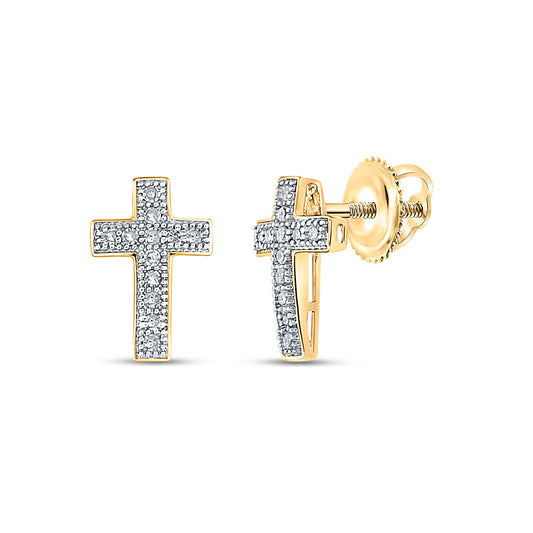 10kt Yellow Gold Womens Round Diamond Cross Earrings 1/10 Cttw