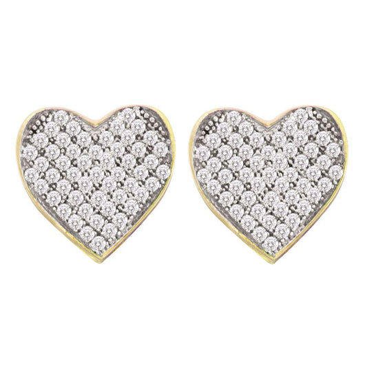 10kt Yellow Gold Womens Round Diamond Heart Cluster Earrings 1/6 Cttw