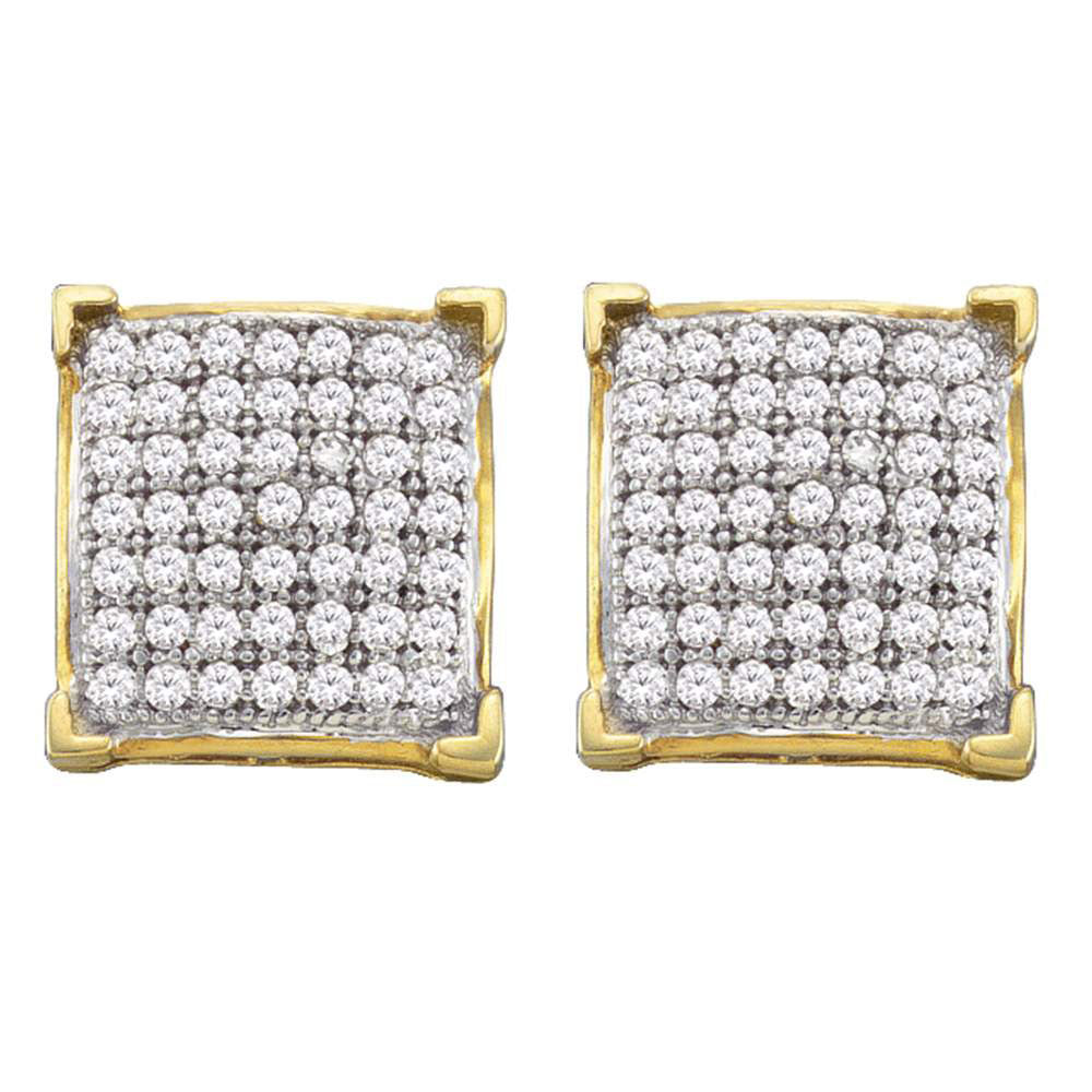 10kt Yellow Gold Womens Round Diamond Square Earrings 1/3 Cttw