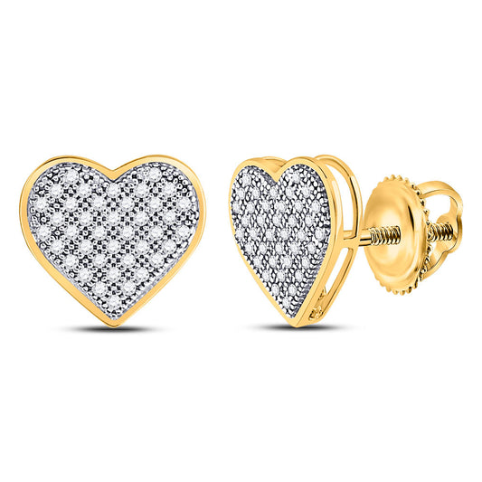 10kt Yellow Gold Womens Round Diamond Heart Earrings 1/5 Cttw