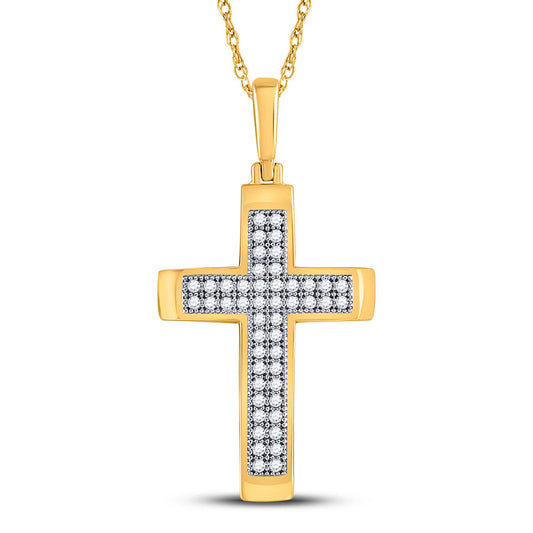 10kt Yellow Gold Womens Round Diamond Cross Religious Pendant 1/6 Cttw