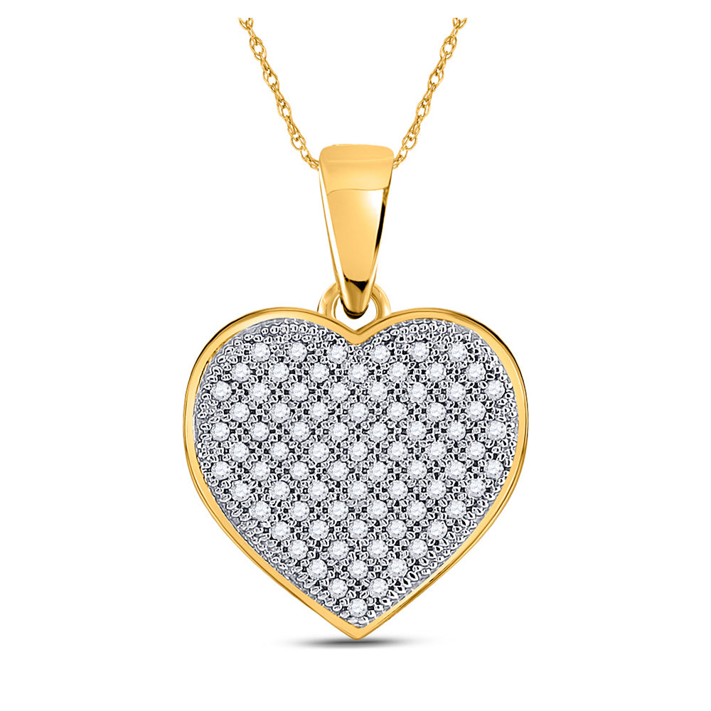 10kt Yellow Gold Womens Round Diamond Heart Pendant 1/4 Cttw