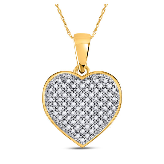 10kt Yellow Gold Womens Round Diamond Heart Pendant 1/4 Cttw