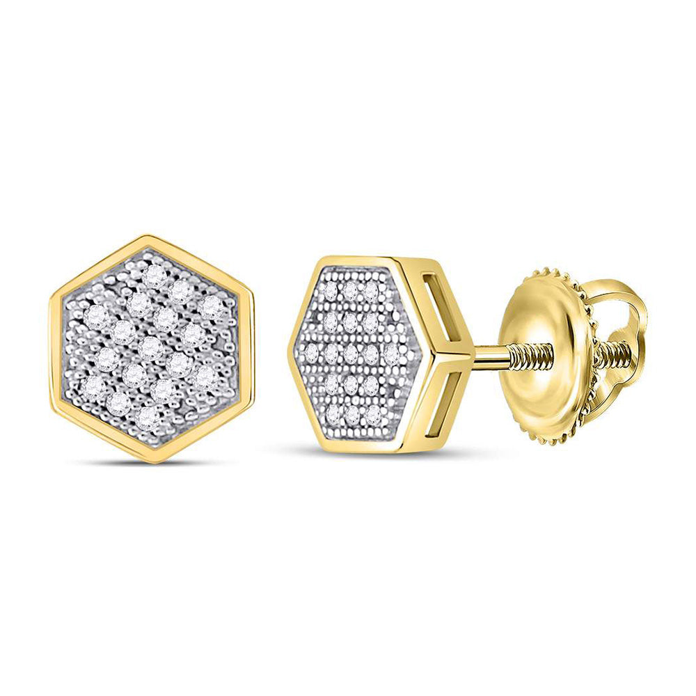 10kt Yellow Gold Round Diamond Hexagon Earrings 1/10 Cttw