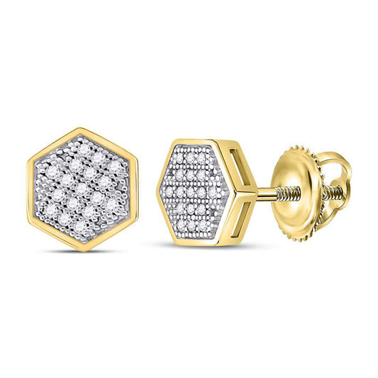 10kt Yellow Gold Round Diamond Hexagon Earrings 1/10 Cttw